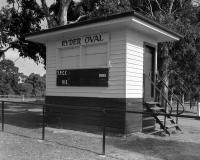 Ryder Oval score board, north Royal Park. Silver gelatin photograph